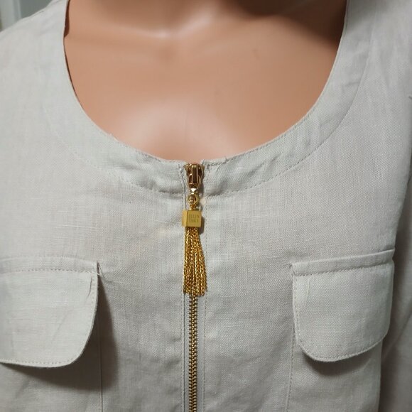 Ellen Tracy Pure Linen Top 3/4 Sleeves Size Large Tan Color - Picture 2 of 16